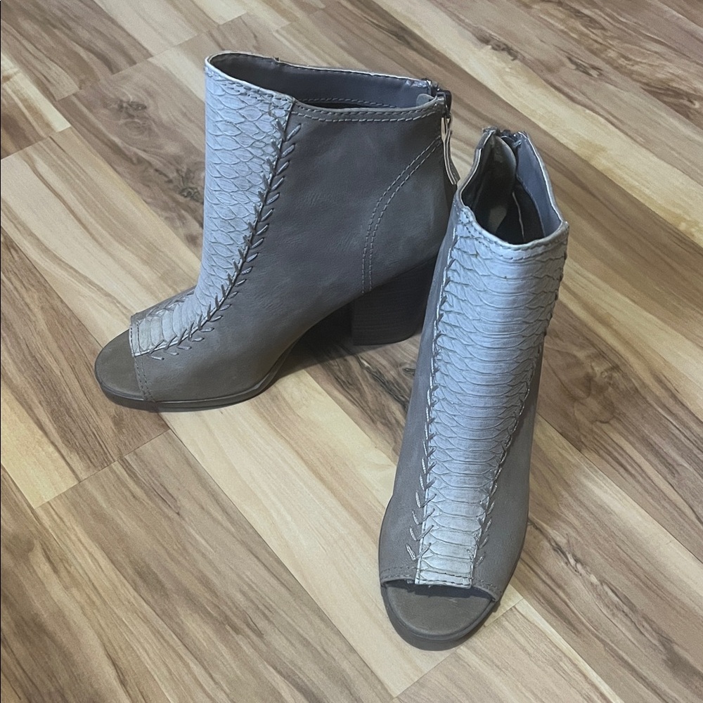 Madden Girl Taupe & Light Gray Peep-Toe Ankle Boots